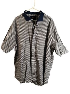 Steven Land Men’s Sz 20 36/37 Classic Fit Button Down Shirt White Navy Checkered